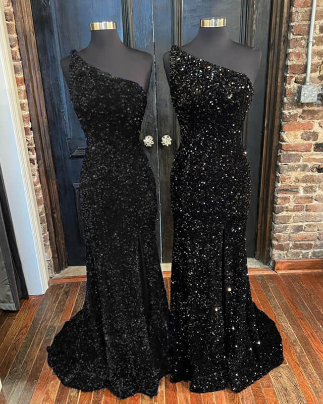 Long Black Sequin Formal Strapless Prom Dress